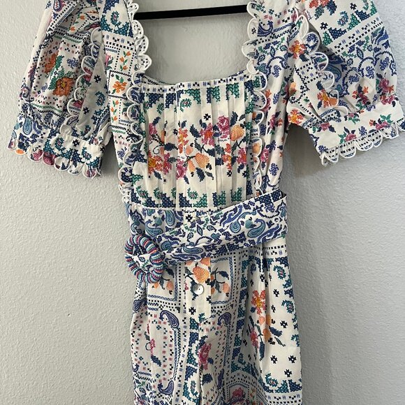 FARM Rio Romantic Bandanas Puff-Sleeve Belted Romper – Size L – NWOT - Picture 9 of 16